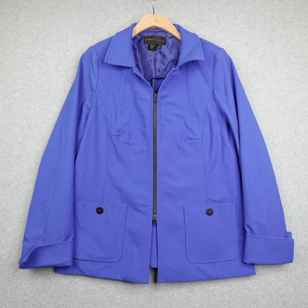 Nina McLemore Blazer Jacket Womens 10 Royal Blue Sporty Modern Casual Full Zip